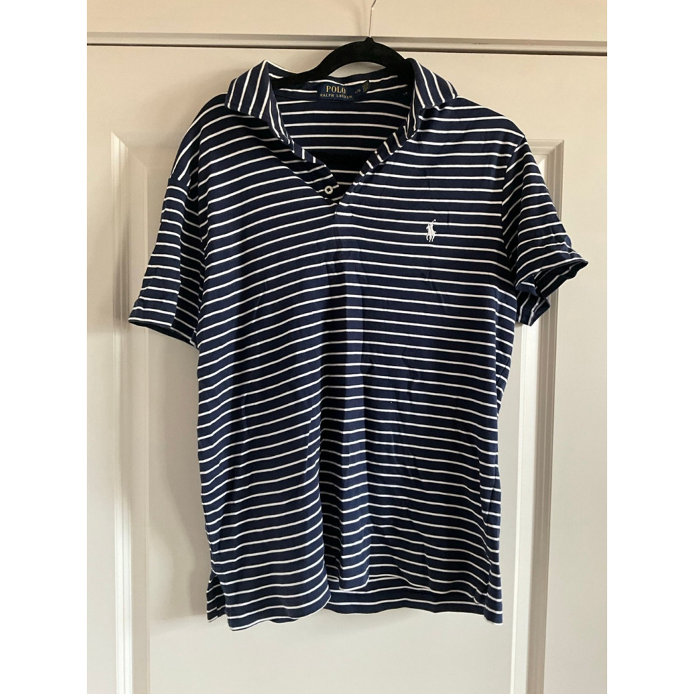 Polo Ralph Lauren navy blue and white striped short-sleeve polo shirt Large